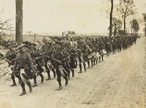 Trench Life During WW1 Stampe: Jocks being piped back after being in the trenches