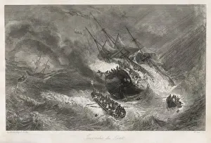 19th Century Sailing Ship Stampe: THE KENT ABLAZE