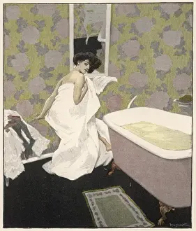 Young Woman In Bathroom Stampe: Lady in Bathroom C1908