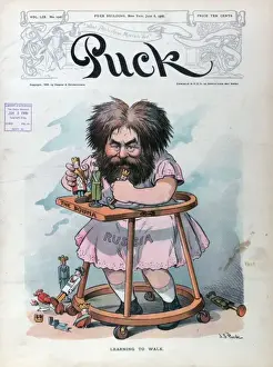 Vintage Cartoon Illustration Stampe: Learning to walk