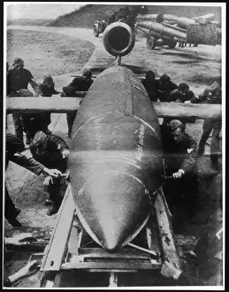 World War Two Artillery Stampe: Loading a V1 Rocket
