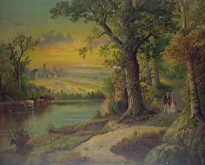 Sunset Landscape Painting Stampe: Lovers ramble