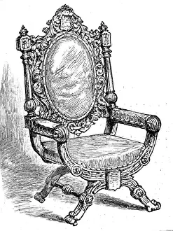 Stampe di L'incisione mostra la sedia di Lutine che era custodita dalla società assicurativa Lloyd's of Londra nel 1886 Immagini Correlate Stampe: La sedia della Lutine, Lloyd's di Londra, 1886