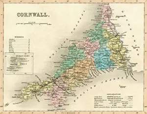 Mappa Stampe: Carta di mappa della Cornovaglia del 1857