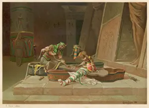 Stampe di La leggenda del principe Seta: i mummi di Seta figlio di Ramsese II e Ptahnefkha figlia di Mernebptah si alzano dai loro sarcofaghi e chiedono il libro magico di Tote Faraoni D'Egitto Stampe: I Mummie a Lari