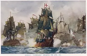 Stampe di Attacca la costa di San Luigi nelle Indie Occidentali; Rodin attacca il fregamento dei Gras e spezza la linea francese con una vittoria finissima Battaglia Stampe: Battaglia navale del 1782