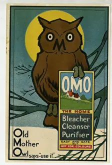 Stampe di Annuncio di sapone Omo -- Vecchia madre civetta. circa 1900 Immagini Correlate Stampe: Annuncio di inserzione per il sapone Omo.