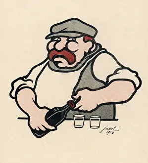 Vintage Pub Scenes UK Stampe: Opening a Bottle