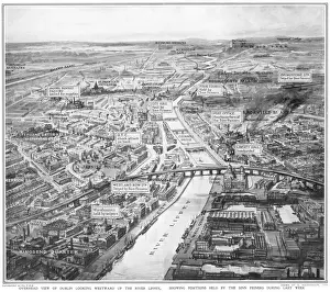Easter Uprising Ireland Stampe: Overhead view of Dublin during the Easter Rising