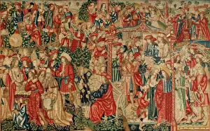 Stampe di La parabola dei lavoratori nella vigna: Il pagamento del denario circa il 1500 Seconda serie stoffa Manifattura a Bruxelles, forse nei laboratori di Pieter van Aelst Seti silk e lana sei fili per cm Arte Medievale Stampe: La parabola dei lavoratori nella vigna