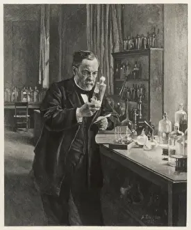 Louis Pasteur Biography Stampe: Pasteur in Lab / Edelfelt
