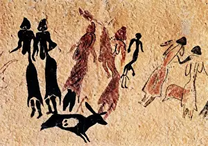 Stampe di Danza fallica, arte mesolitica, grotta; Procedura: Spagna; El Cogul - Gola dei Mori Pittura Stampe: Danze falliche