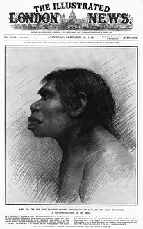 Stampe di Una rappresentazione dell'abitante più antico conosciuto dell'Inghilterra, basata sui frammenti di cranio e mandibola suppostamente scoperti in un pozzo di ghiaia a Piltdown, East Sussex Orangutan Stampe: Uomo di Piltdown