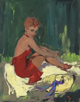 David Wright Art Stampe: Pin-up sunbathing by David Wright