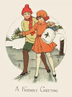Couple Ice Skating Stampe: Pond skating