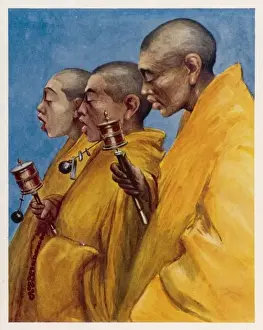 Tibetan Buddhism Images Stampe: Prayer Wheels in Use