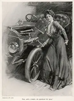 Vintage Motoring History Stampe: Puncturing Tyres