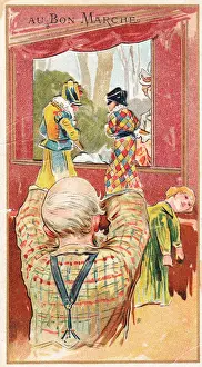 Late 19th Century Entertainment Stampe: Puppet show seen from inside the box