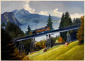 Switzerland Tourist Attractions Stampe: Rigibahn View Colour