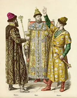 Traditional Russian Clothing Stampe: Russian Czar & Boyars