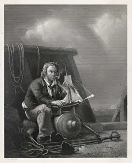 Maritime Art Prints Stampe: Sailor with Model Ship