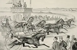 Racing Horses Stampe: Scoring or the first heat: ringing them back