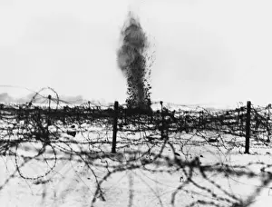 World War 1 Battlefield Stampe: A shell explodes 1916