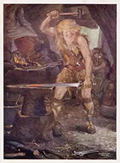 Mitologia Norrena Stampe: Sfregio Sigfrido Fornisce Notungh
