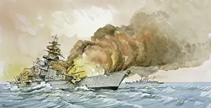 Stampe di La affondamento della corazzata tedesca Bismarck Battaglia Stampe: La Scomparsa del Bismarck.