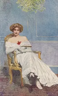 Historical Christmas Decorations Stampe: Sitting under Mistletoe