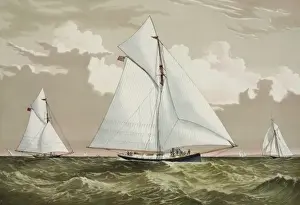 Yacht Racing History Stampe: Sloop yachts Mischief and Atalanta in the race for The Ameri