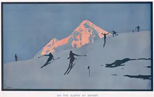 Historical Winter Scenes Stampe: On The Slopes At Sunset