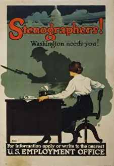 American History Posters Stampe: Stenographers! Washington needs you