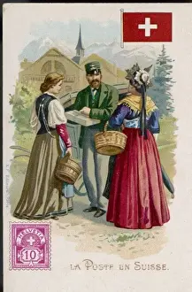 Alpine Village Scene Stampe: Swiss Postman