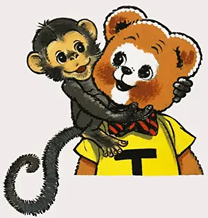 Teddy Bear Illustration Stampe: Teddy Bear with Monkey
