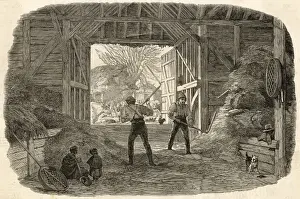 Britain Farming History Stampe: Threshing, Britain