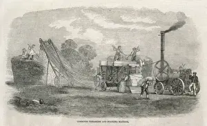 Antique Agricultural Machinery Stampe: Threshing Machine