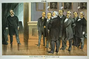 Puck Magazine Illustration Stampe: On the threshold of office - what have we to expect of him?