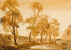 Vintage Rural Landscape Stampe: Trees along a river