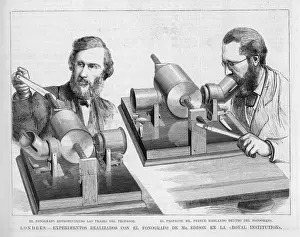 Royal Institution London Stampe: Trying the Phonograph