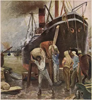 Vintage Harbour Scenes Stampe: Unloading Cargo