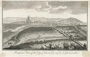 River Severn Scenery Stampe: View of Gloucester C18Th