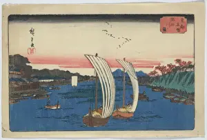 Antique Japanese Woodcuts Stampe: View of Sumida River