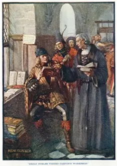 William Caxton Stampe: William Caxton in his workshop