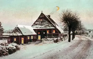 Snowy Village Stampe: Winter Scene