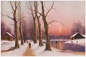 Winter Landscape Painting Stampe: Wintry Sunset