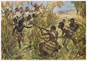 19th Century Warfare Stampe: Witchell / Maori Attack