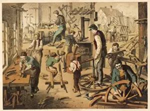 Woodworking Industry Stampe: Workshop of a cartwright