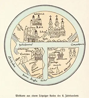 Antique Cartography Stampe: World Map / Leipzig Codex