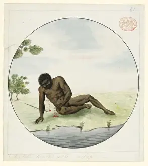 Aboriginal Art Australia Stampe: Wounded aboriginal man in a classical pose
